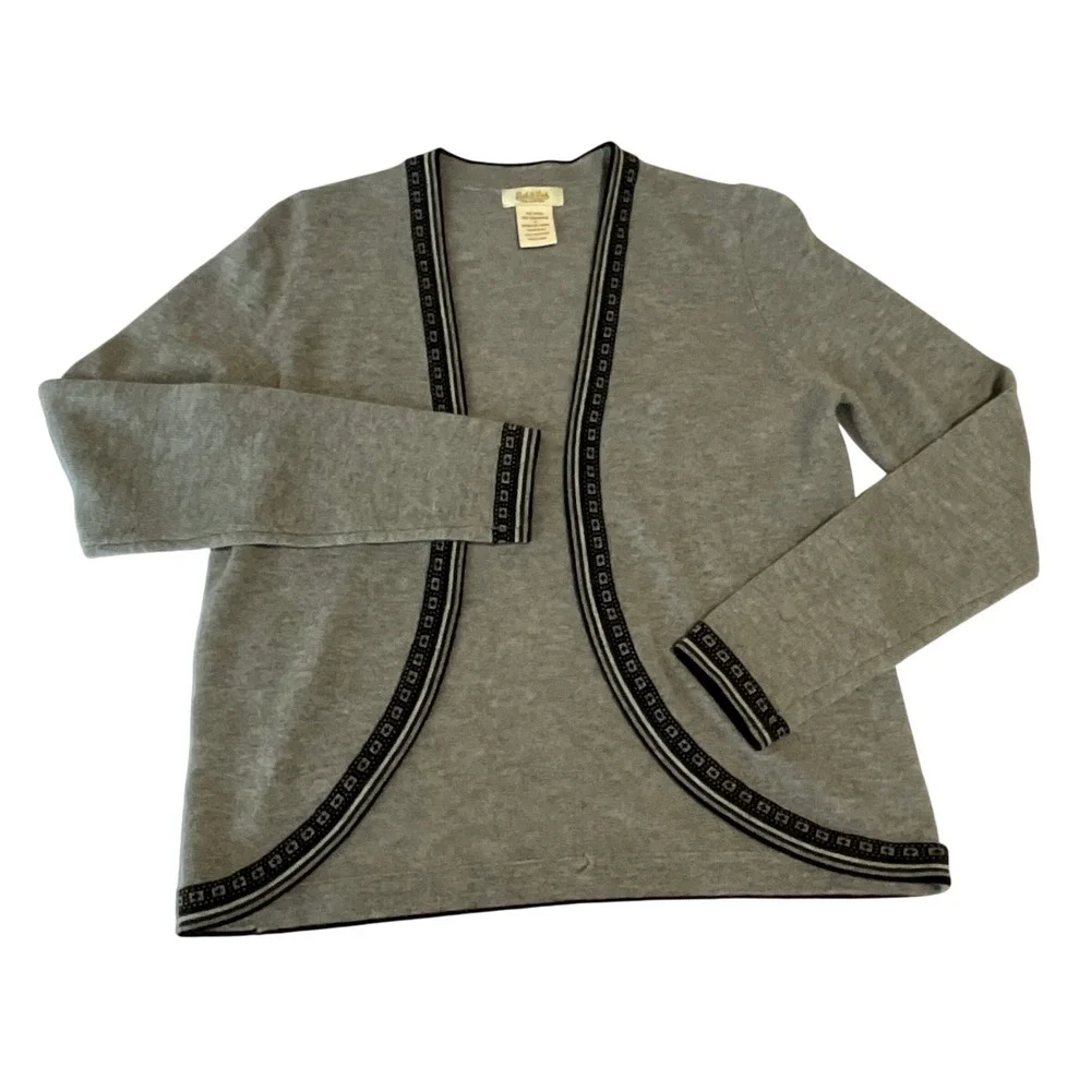 Peck & Peck Collection Women's Gray Wool‎ Cashmere Trim Open Cardigan Sz S - Picture 2 of 5